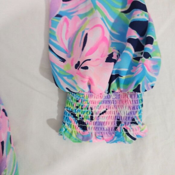 Lilly Pulitzer XS Floral Tropical LS Blouse Womens 100% Polyester Bright Pink Bl - Picture 4 of 7